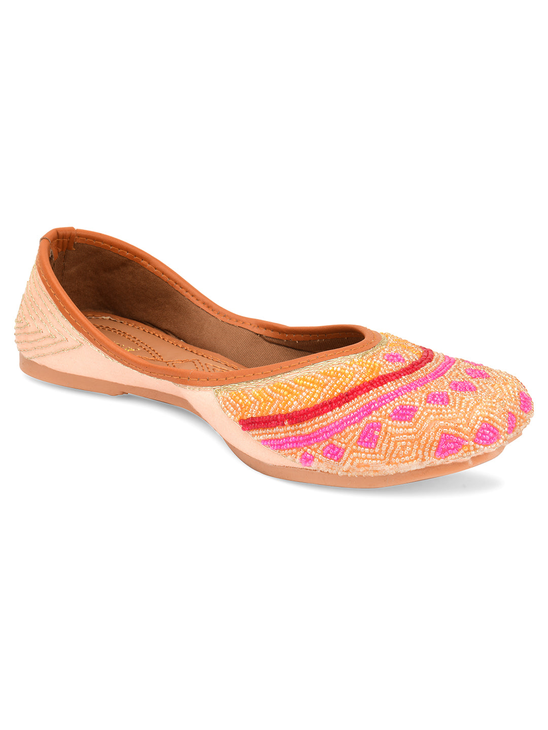 Desi Colour Women Indian Ethnic Footwear-Peach Pink Pearl Work - Distacart