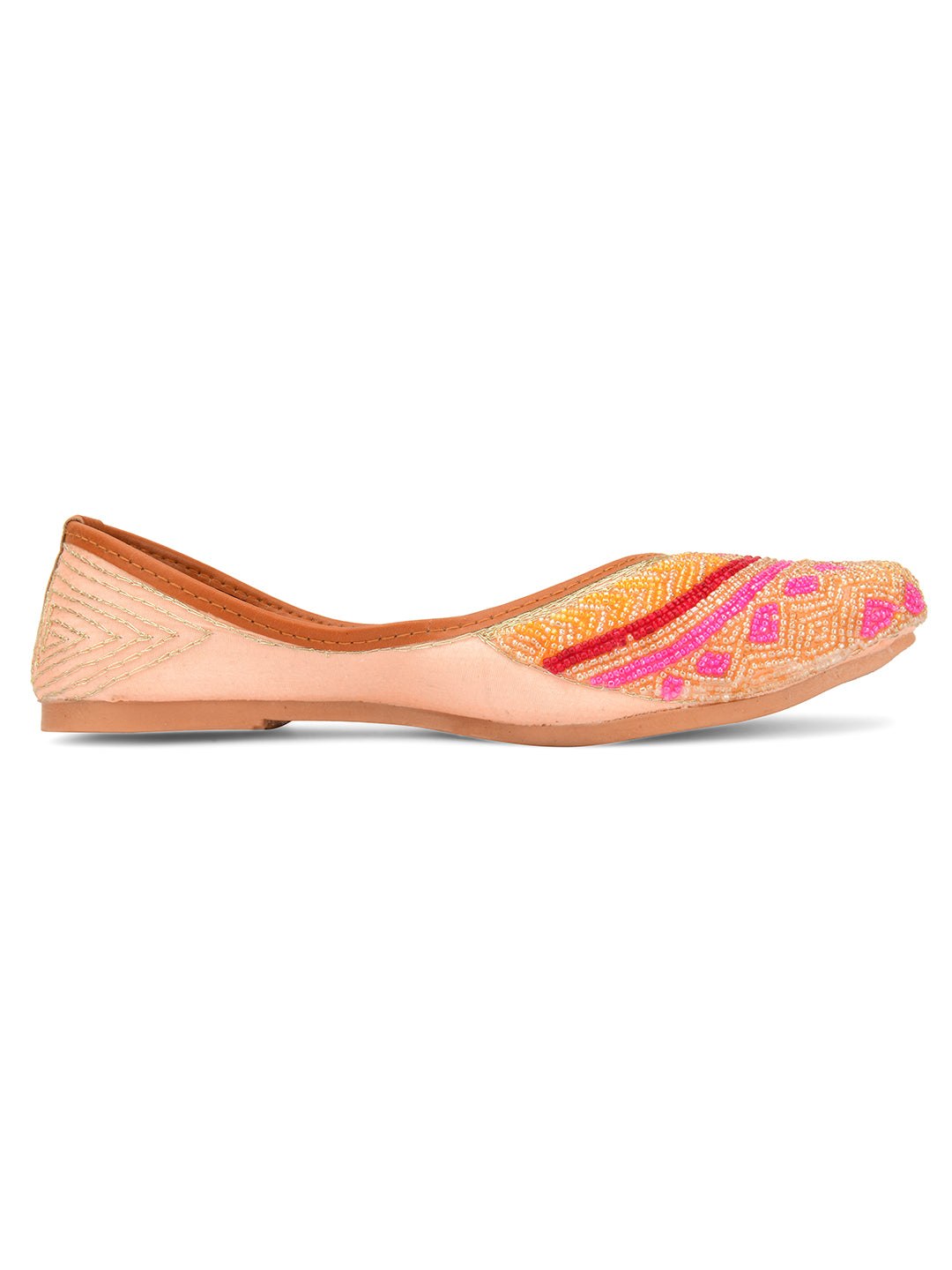 Desi Colour Women Indian Ethnic Footwear-Peach Pink Pearl Work - Distacart