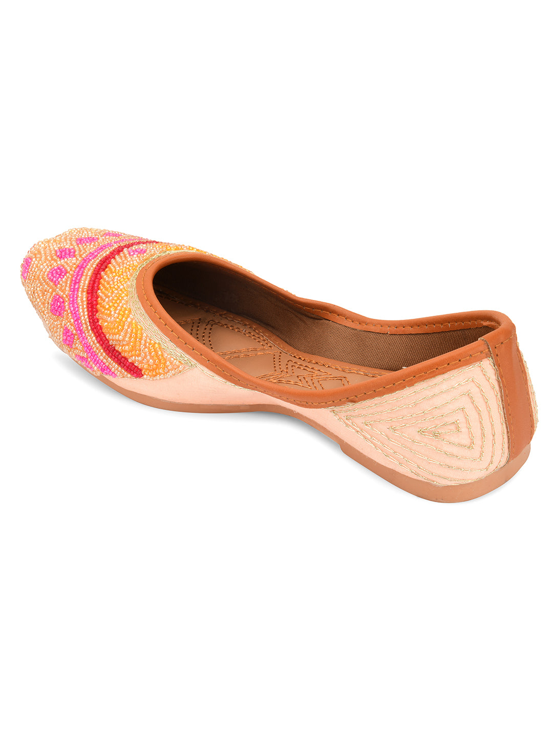 Desi Colour Women Indian Ethnic Footwear-Peach Pink Pearl Work - Distacart