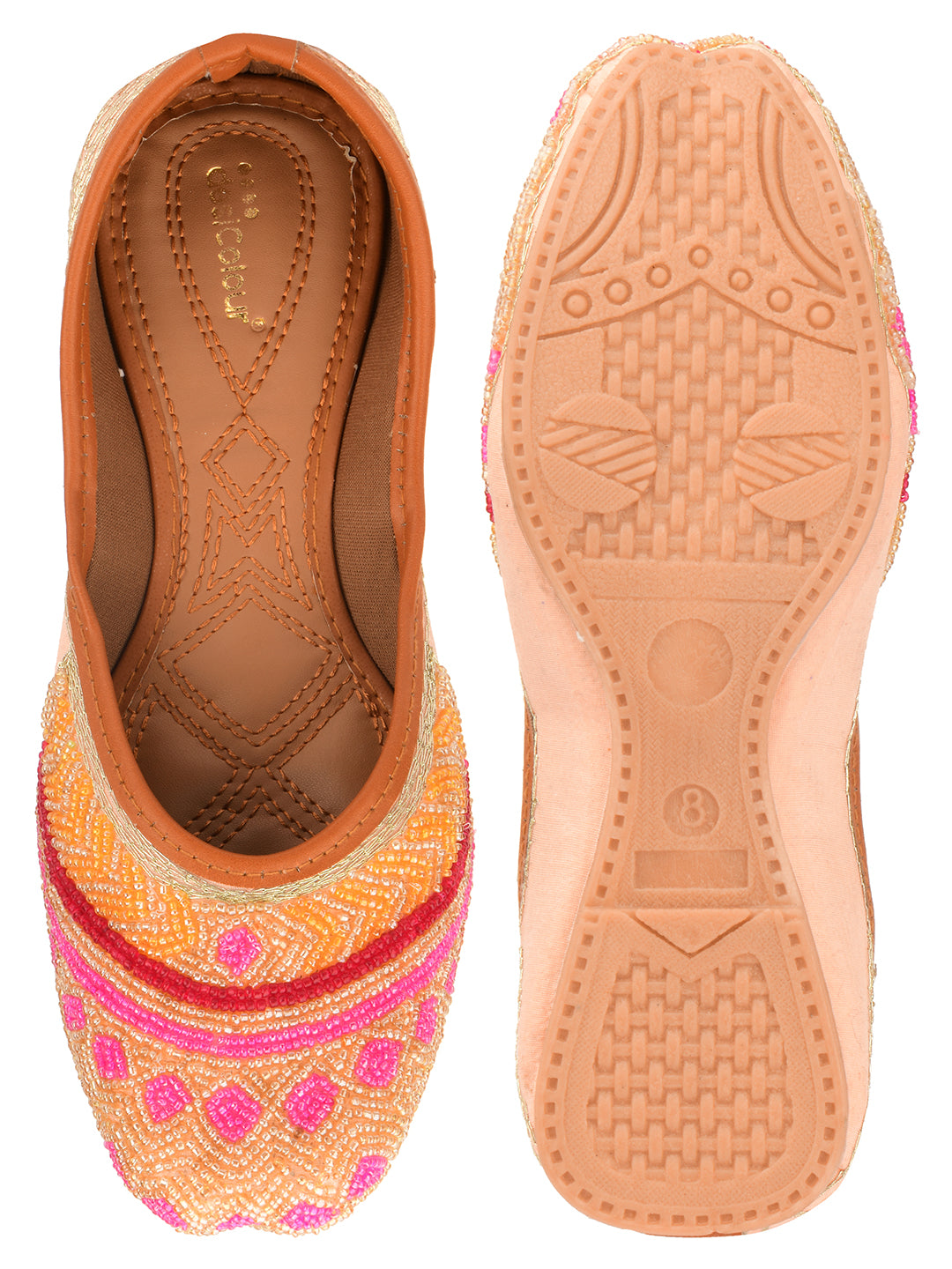 Desi Colour Women Indian Ethnic Footwear-Peach Pink Pearl Work - Distacart