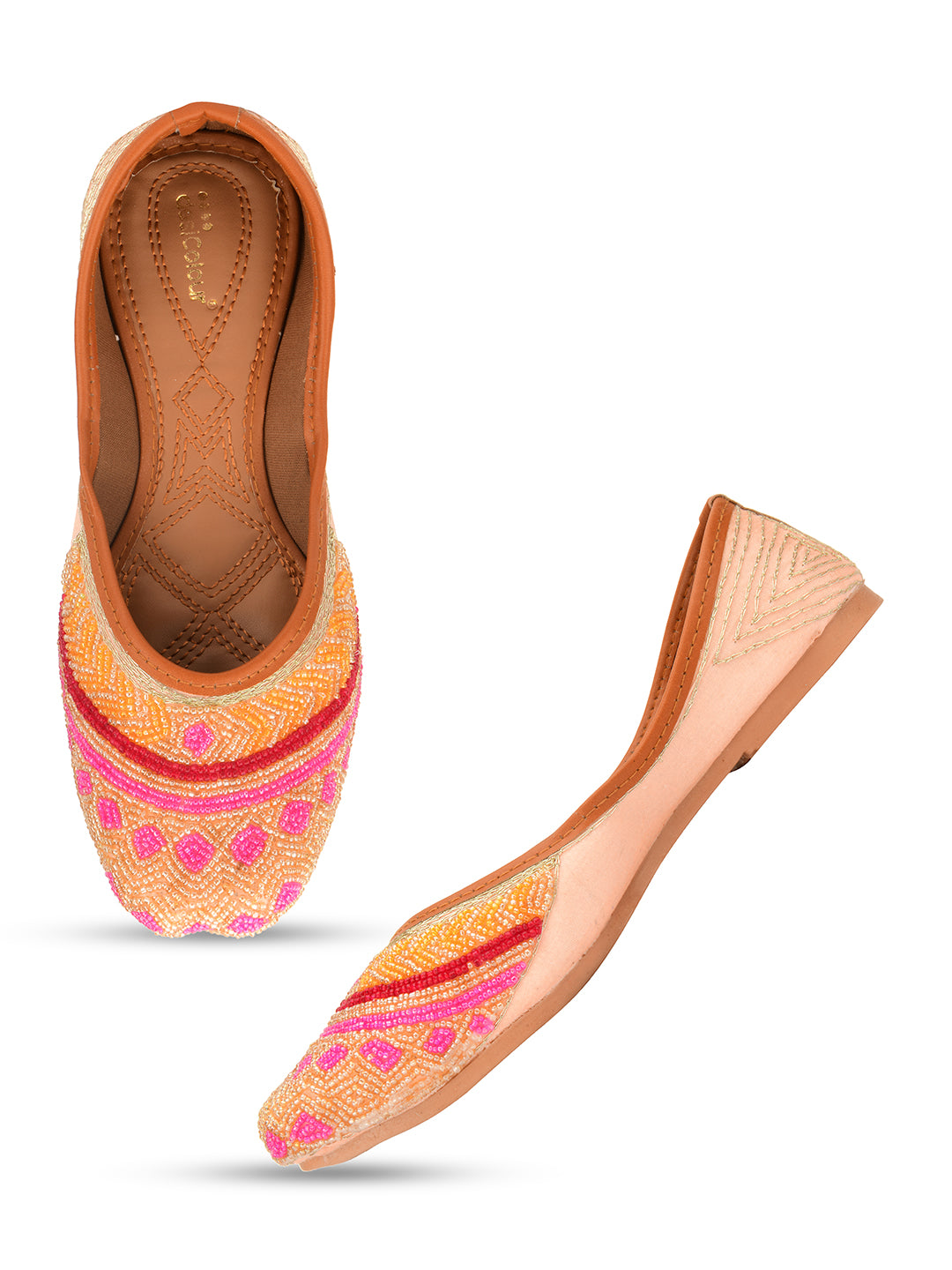 Desi Colour Women Indian Ethnic Footwear-Peach Pink Pearl Work - Distacart