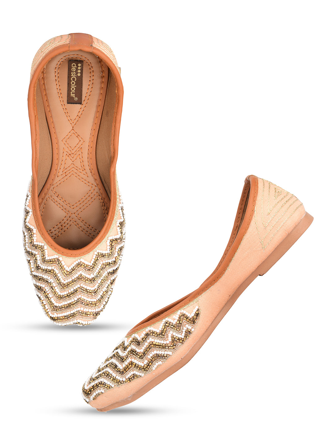 Desi Colour Women Indian Ethnic Footwear-Part Wear Peach Pearl Work - Distacart