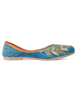 Thumbnail for Desi Colour Women Indian Ethnic Footwear-Party Wear Teal Dabka Work - Distacart