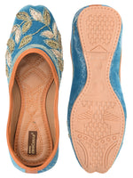 Thumbnail for Desi Colour Women Indian Ethnic Footwear-Party Wear Teal Dabka Work - Distacart
