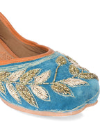 Thumbnail for Desi Colour Women Indian Ethnic Footwear-Party Wear Teal Dabka Work - Distacart