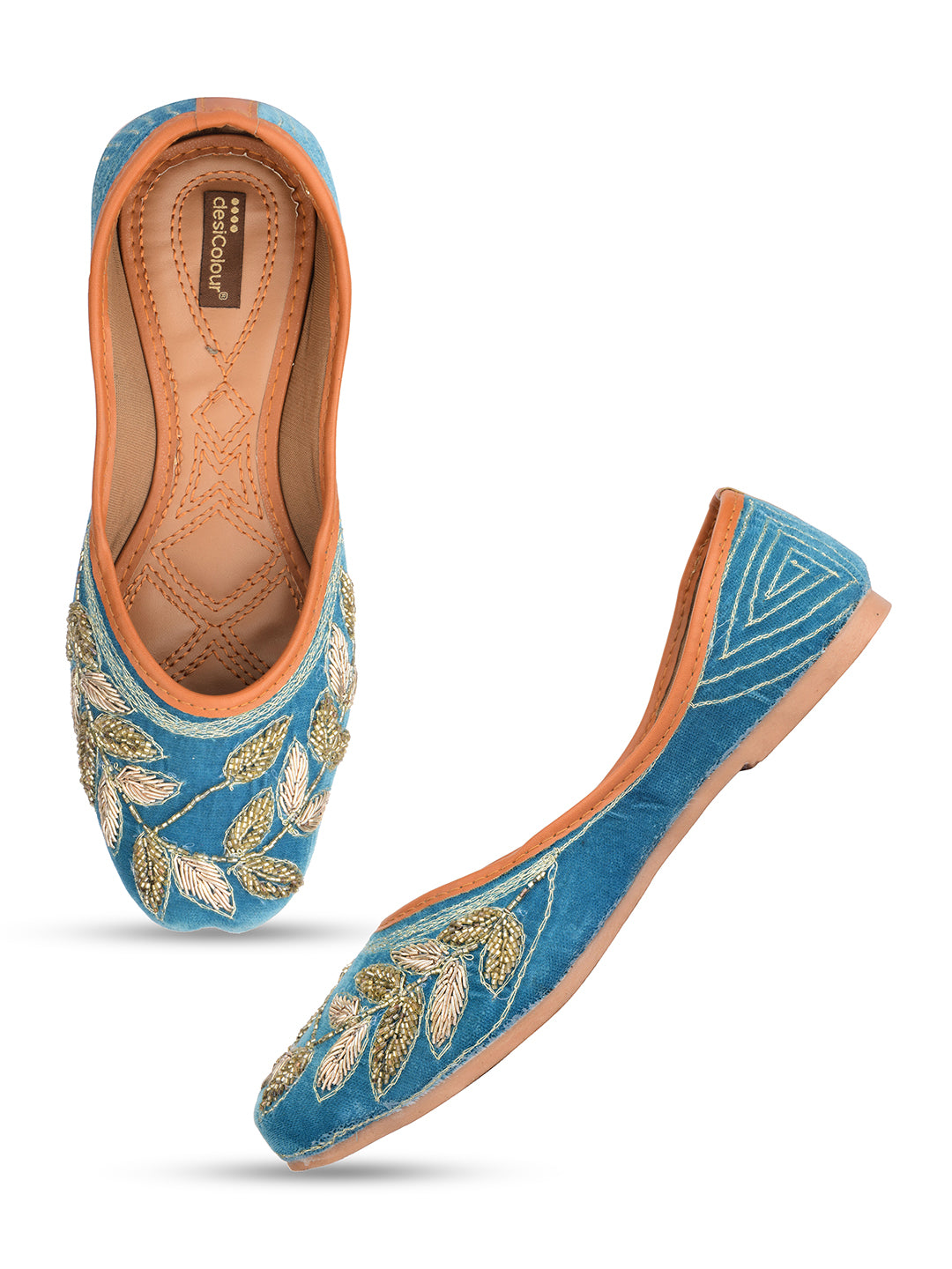 Desi Colour Women Indian Ethnic Footwear-Party Wear Teal Dabka Work - Distacart