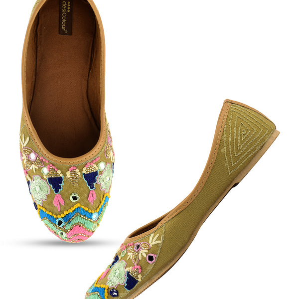 Desi Colour Women Indian Ethnic Footwear-Daily Wear Jute Floral Mirror - Distacart