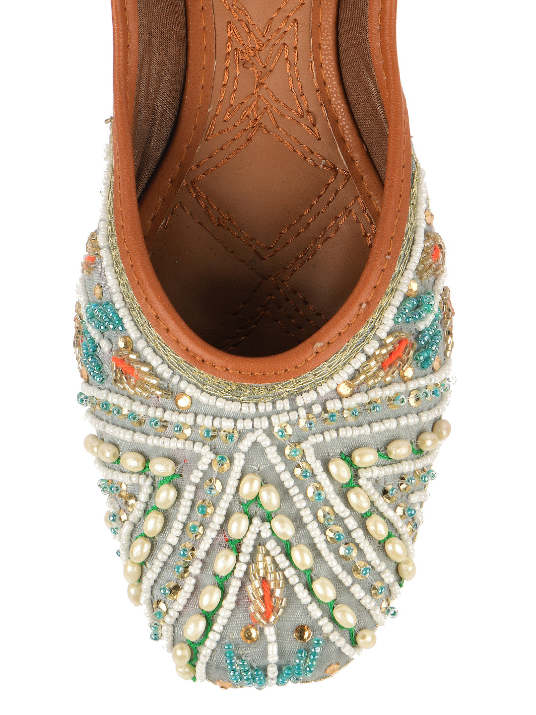 Desi Colour Women Indian Ethnic Footwear-Party Wear Grey Multi Pearl - Distacart