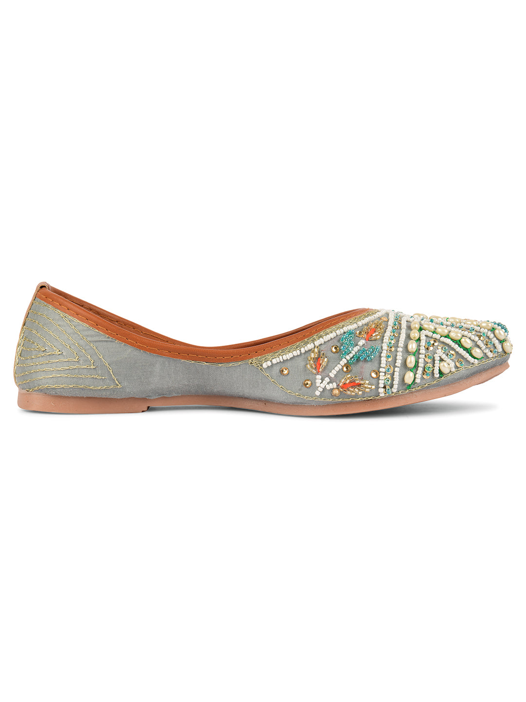 Desi Colour Women Indian Ethnic Footwear-Party Wear Grey Multi Pearl - Distacart