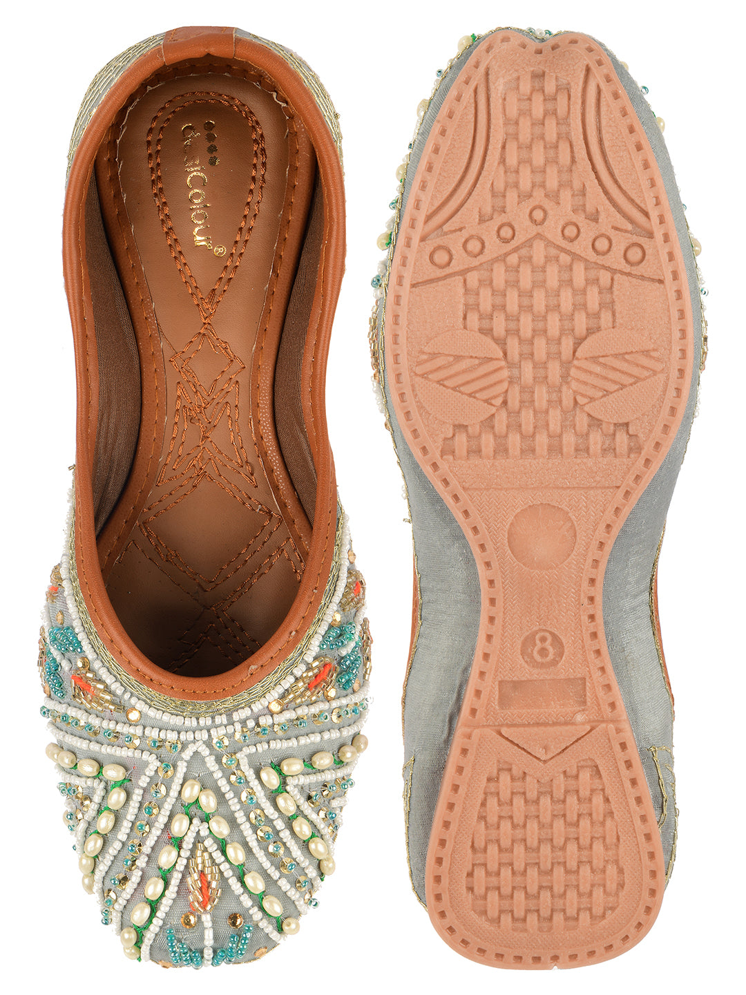 Desi Colour Women Indian Ethnic Footwear-Party Wear Grey Multi Pearl - Distacart