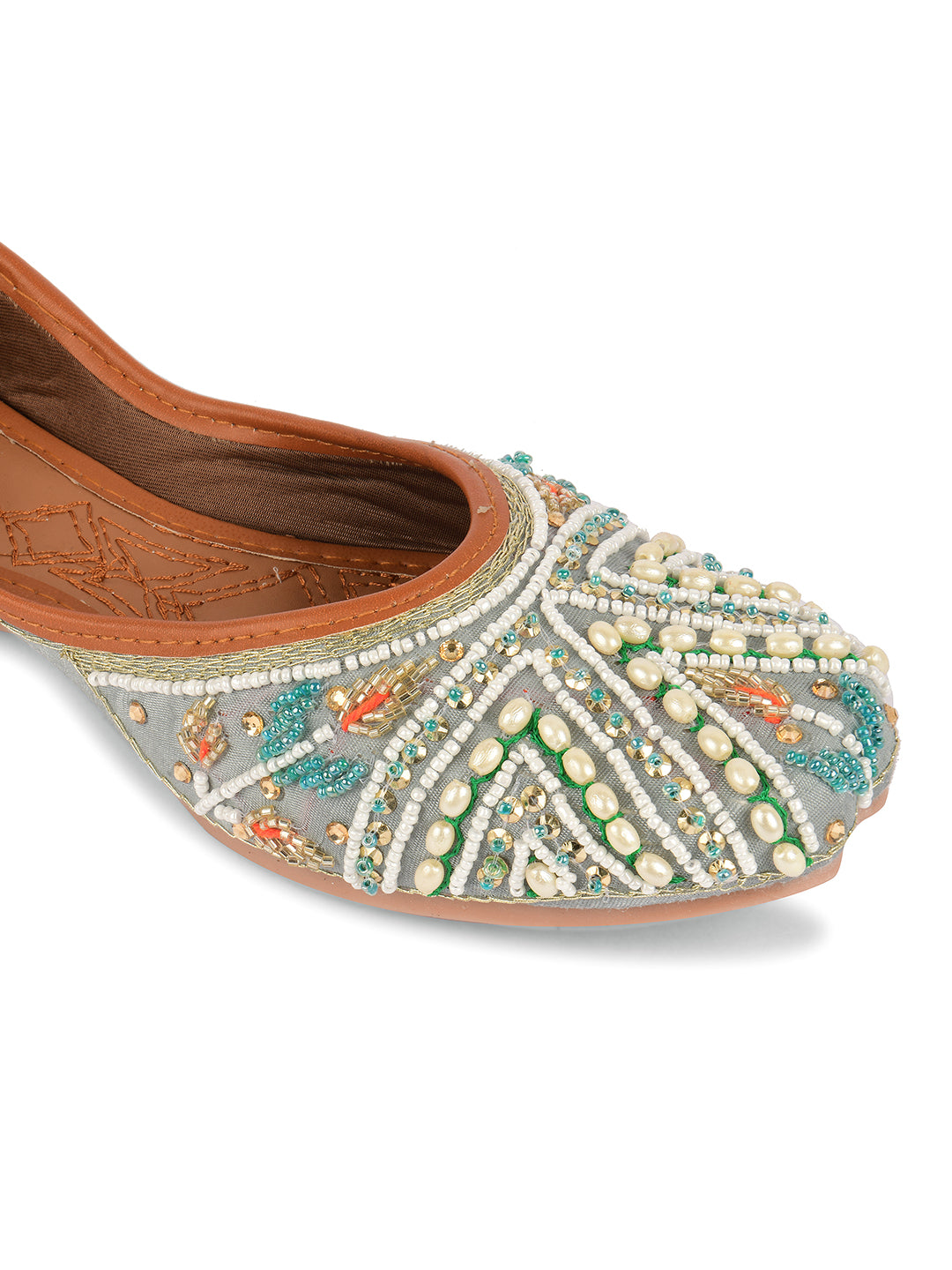 Desi Colour Women Indian Ethnic Footwear-Party Wear Grey Multi Pearl - Distacart