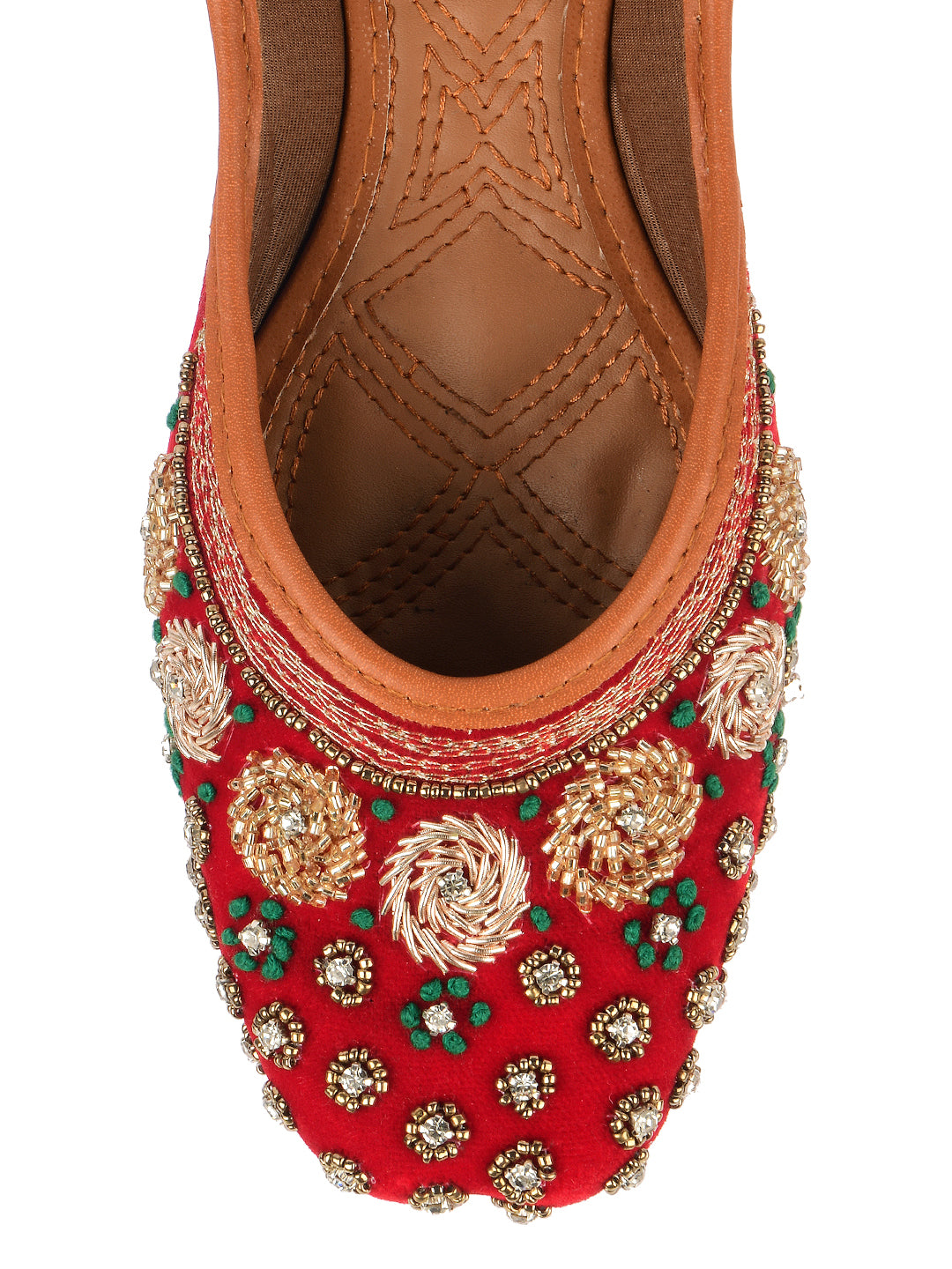 Desi Colour Women Indian Ethnic Footwear-Red Velvet Stone - Distacart