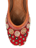 Thumbnail for Desi Colour Women Indian Ethnic Footwear-Red Velvet Stone - Distacart