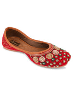 Thumbnail for Desi Colour Women Indian Ethnic Footwear-Red Velvet Stone - Distacart