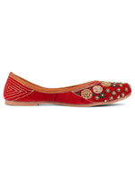 Thumbnail for Desi Colour Women Indian Ethnic Footwear-Red Velvet Stone - Distacart