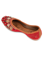 Thumbnail for Desi Colour Women Indian Ethnic Footwear-Red Velvet Stone - Distacart