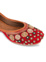 Thumbnail for Desi Colour Women Indian Ethnic Footwear-Red Velvet Stone - Distacart