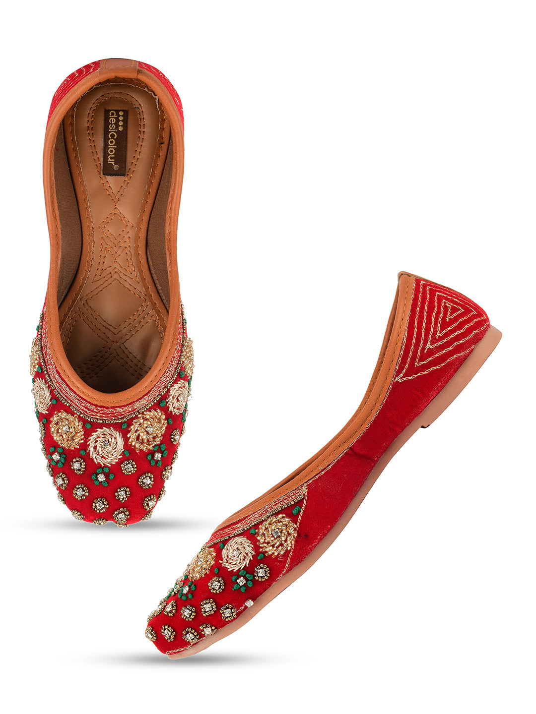 Desi Colour Women Indian Ethnic Footwear-Red Velvet Stone - Distacart