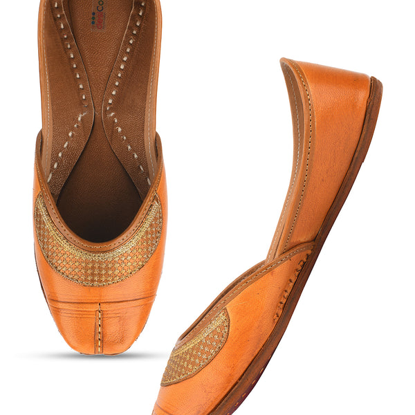 Desi Colour Women Indian Ethnic Footwear-Tan Leather Emb - Distacart