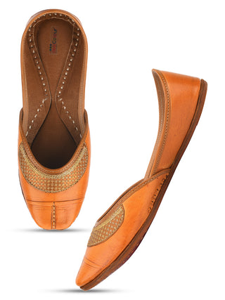 Desi Colour Women Indian Ethnic Footwear-Tan Leather Emb - Distacart