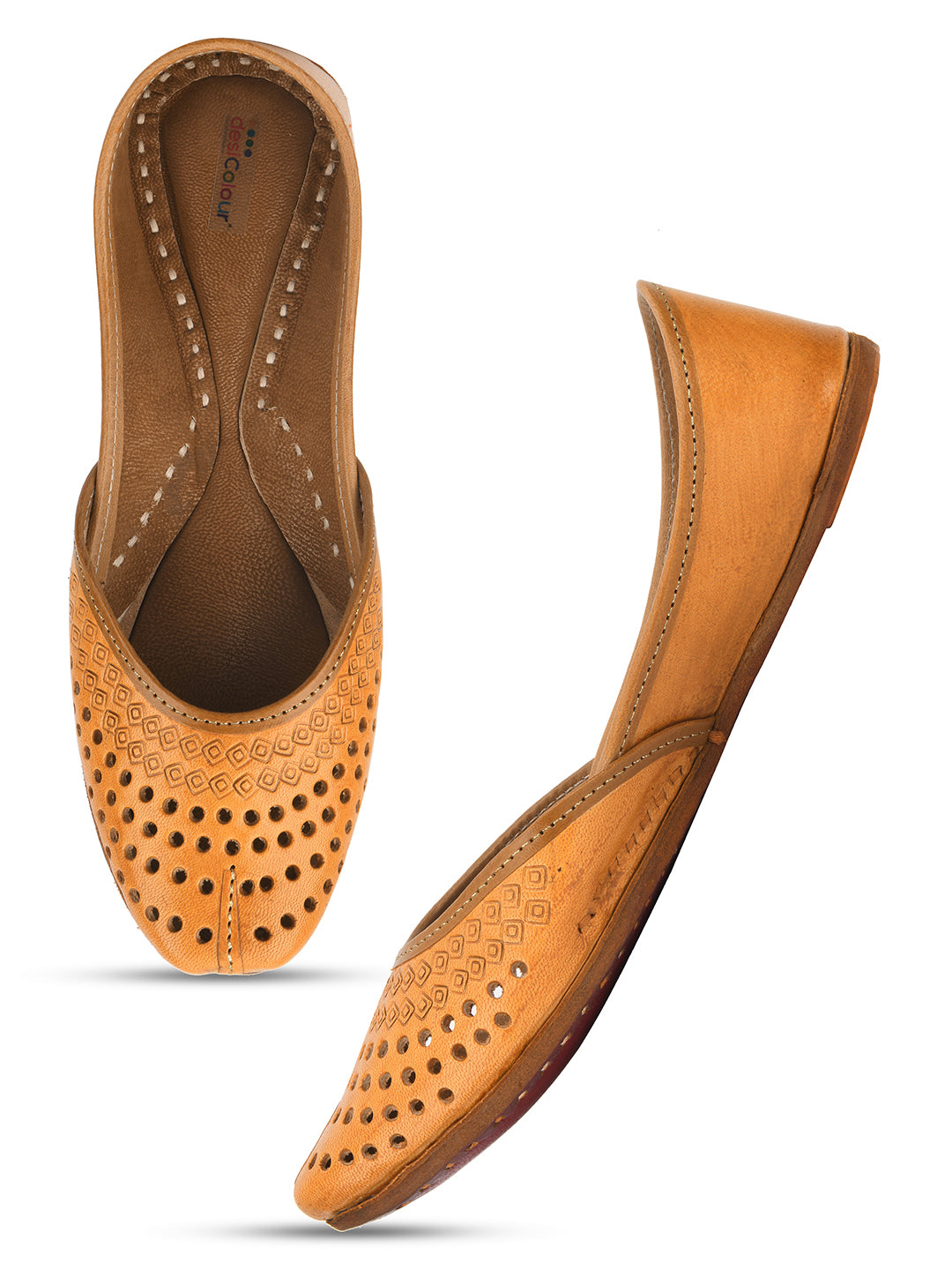 Desi Colour Women Indian Ethnic Footwear-Tan Leather Laser Cut - Distacart