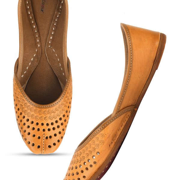 Desi Colour Women Indian Ethnic Footwear-Tan Leather Laser Cut - Distacart