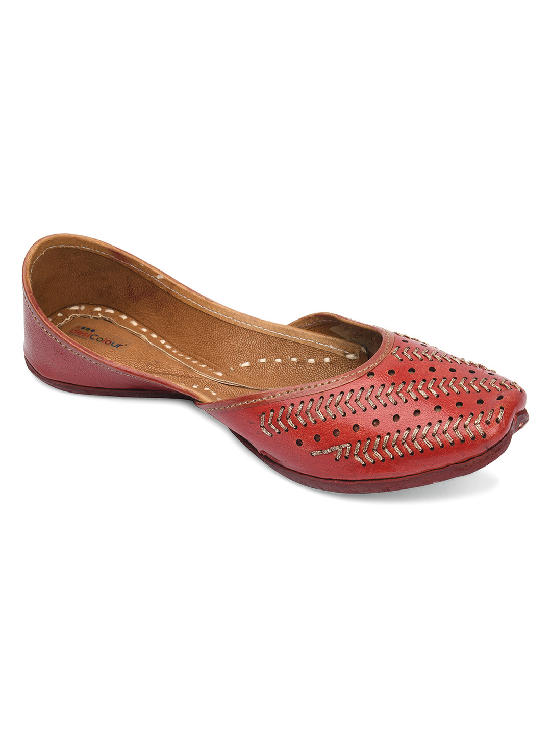 Desi Colour Women Indian Ethnic Footwear-Red Leather Zari - Distacart