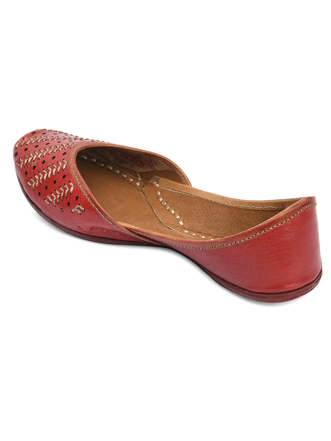 Desi Colour Women Indian Ethnic Footwear-Red Leather Zari - Distacart