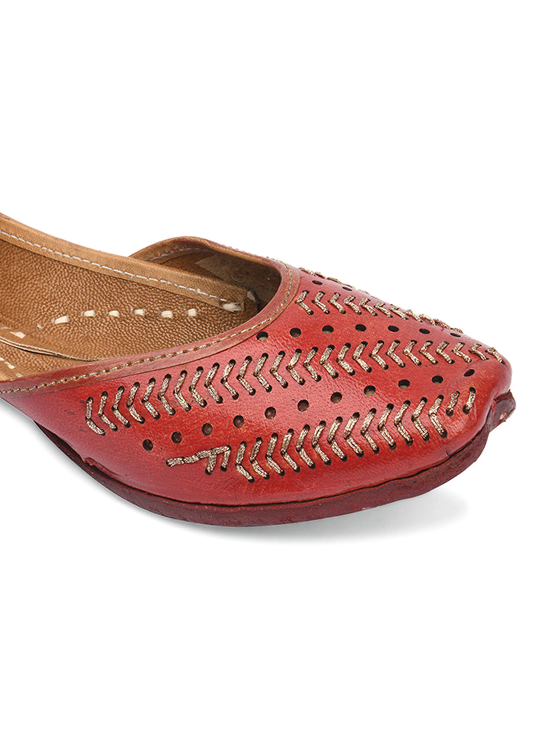Desi Colour Women Indian Ethnic Footwear-Red Leather Zari - Distacart