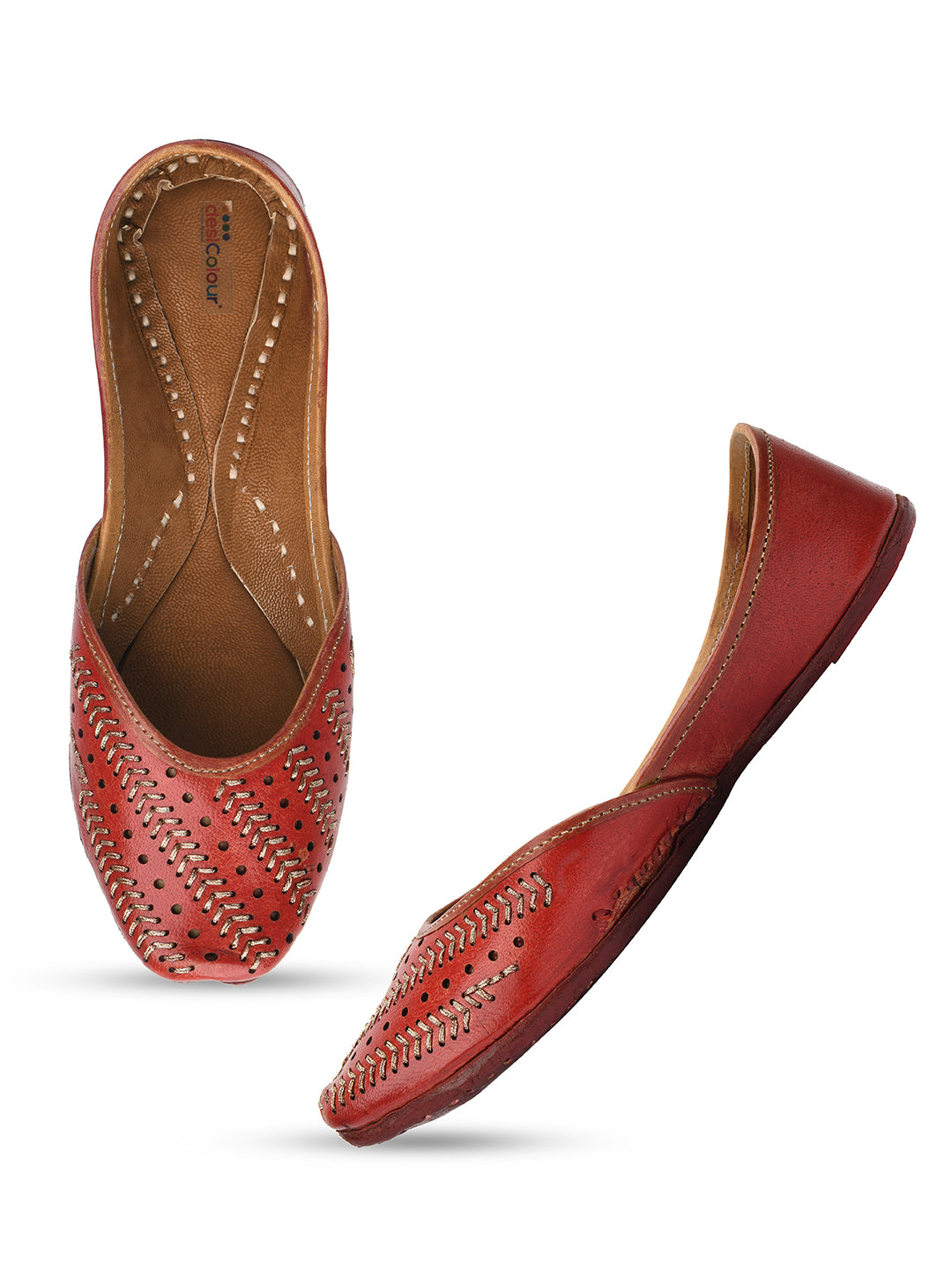 Desi Colour Women Indian Ethnic Footwear-Red Leather Zari - Distacart