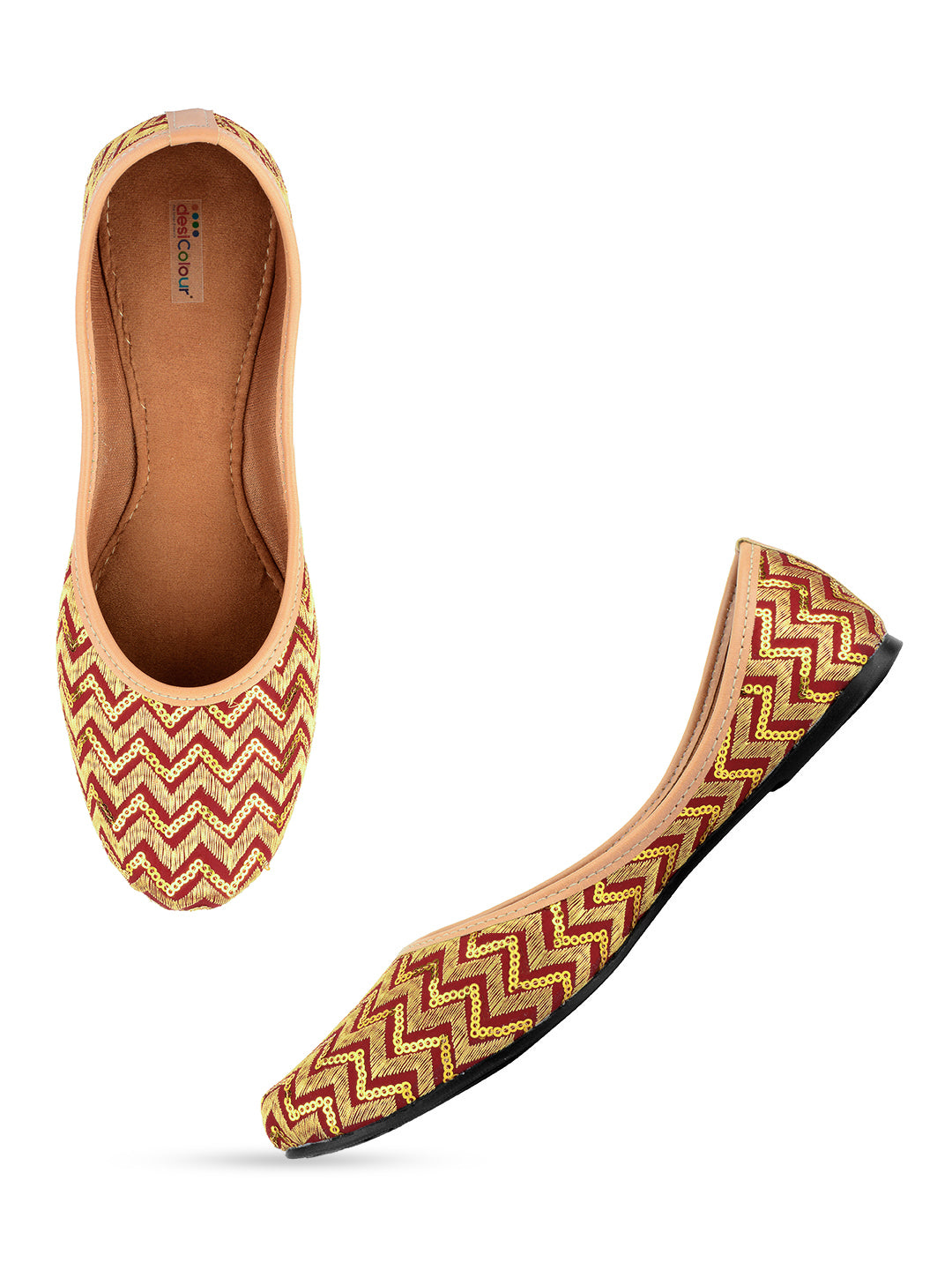 Desi Colour Women Indian Ethnic Footwear-Maroon Zigzag - Distacart