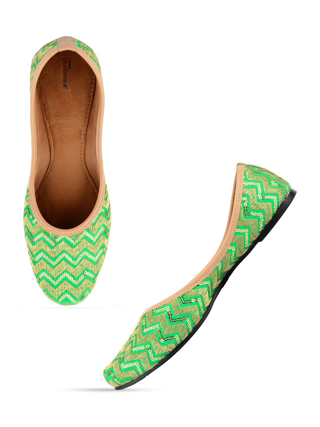 Desi Colour Women Indian Ethnic Footwear-Green Zigzag - Distacart