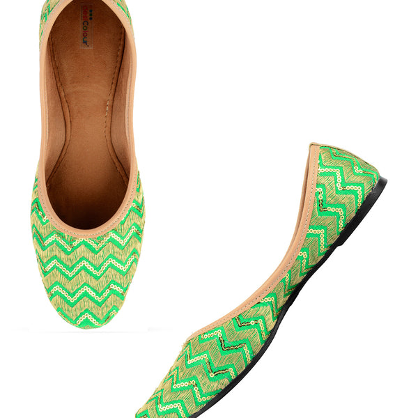Desi Colour Women Indian Ethnic Footwear-Green Zigzag - Distacart