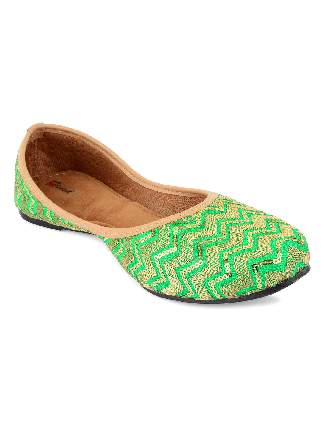 Desi Colour Women Indian Ethnic Footwear-Green Zigzag - Distacart