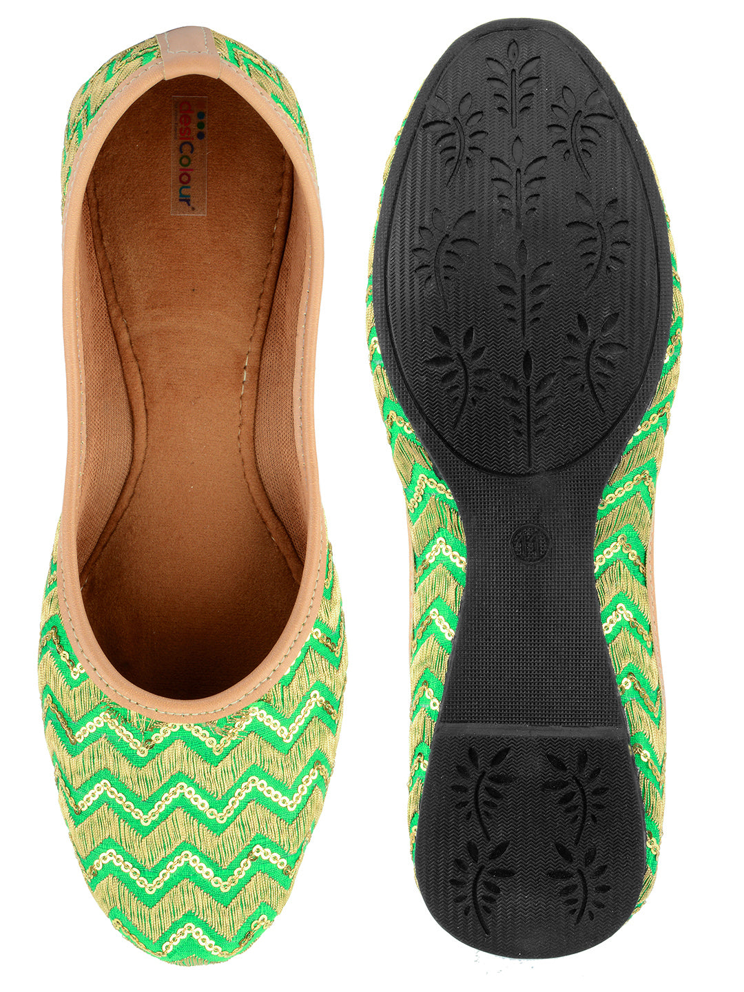 Desi Colour Women Indian Ethnic Footwear-Green Zigzag - Distacart