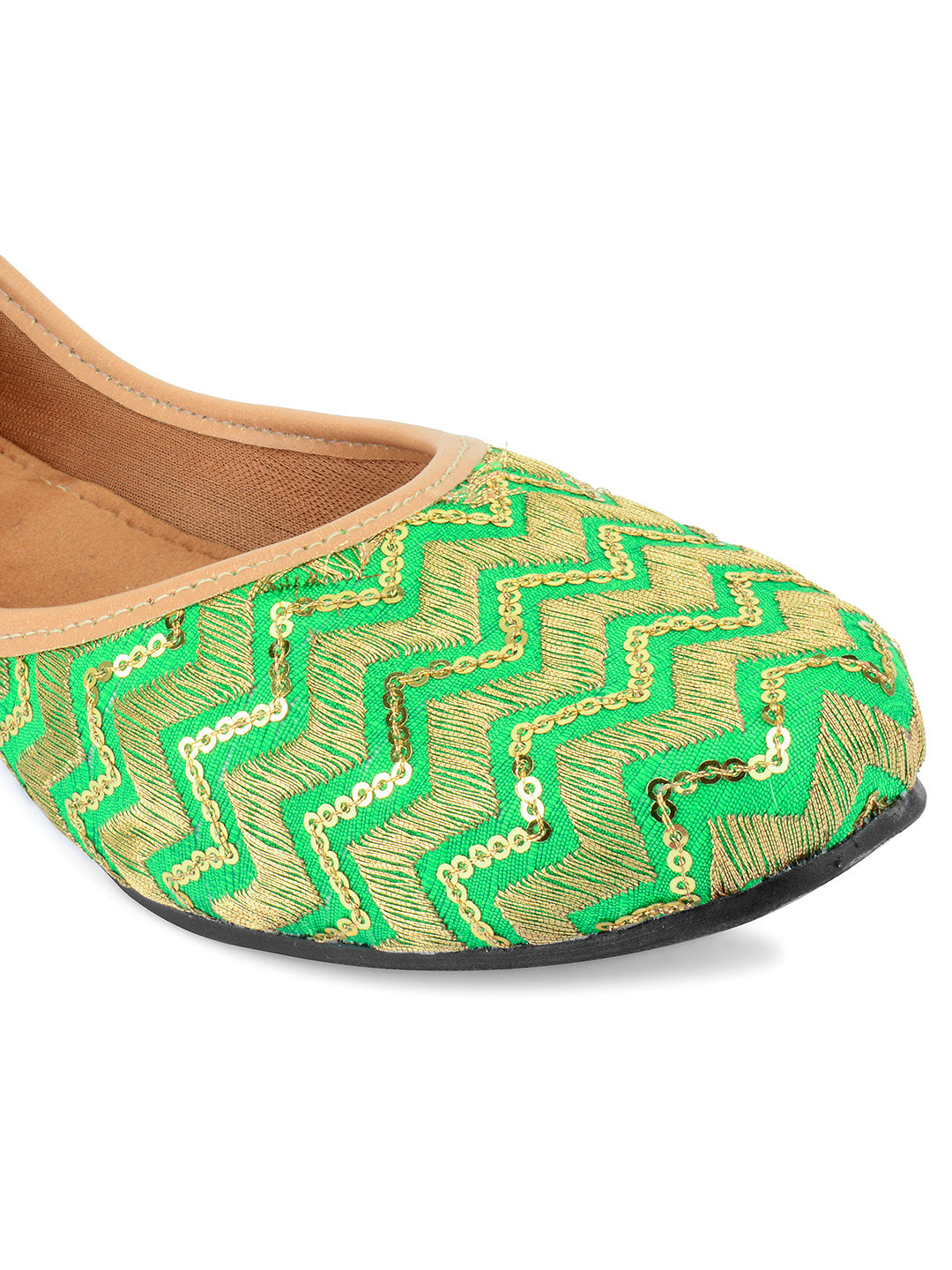 Desi Colour Women Indian Ethnic Footwear-Green Zigzag - Distacart