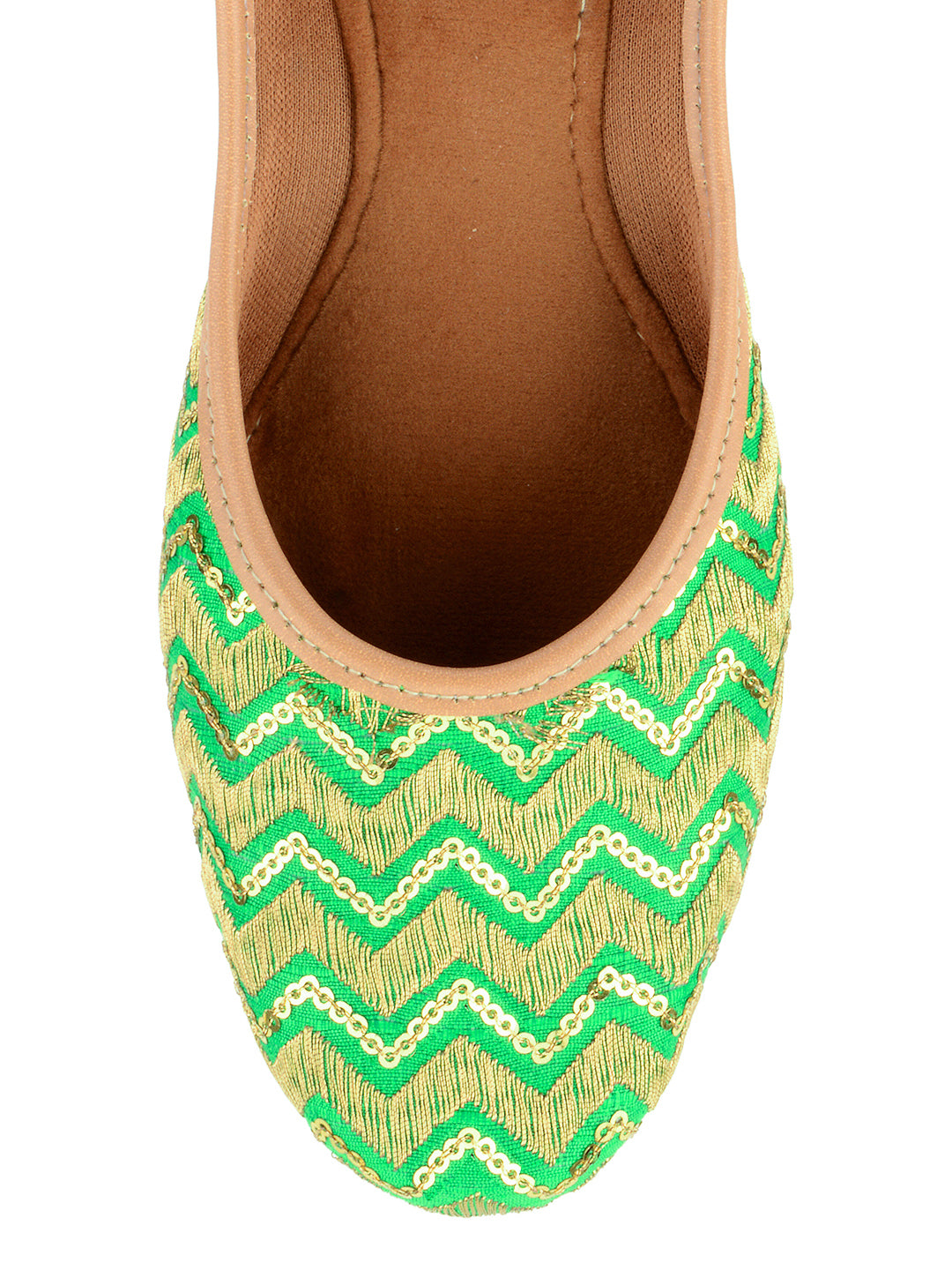 Desi Colour Women Indian Ethnic Footwear-Green Zigzag - Distacart