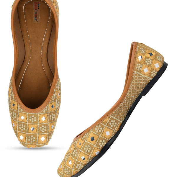 Desi Colour Women Indian Ethnic Footwear-Mini Mirror Emb- Gold - Distacart