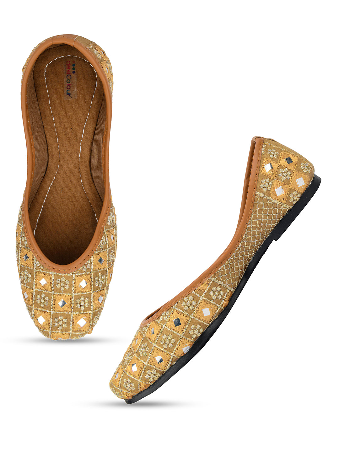 Desi Colour Women Indian Ethnic Footwear-Mini Mirror Emb- Gold - Distacart
