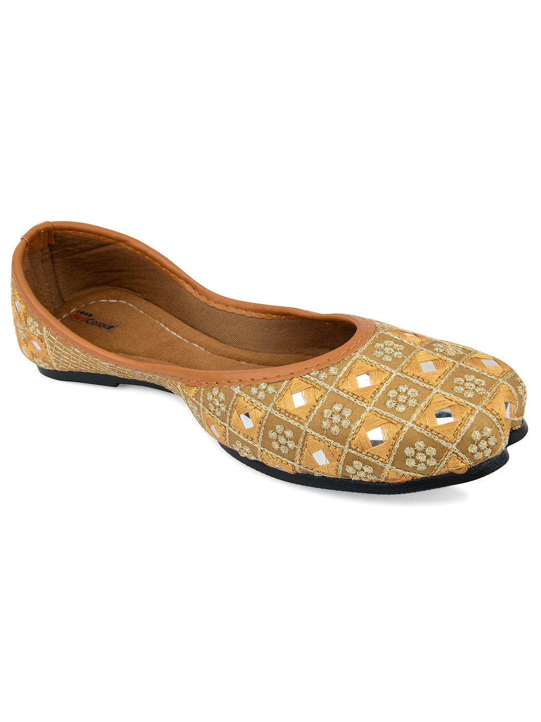 Desi Colour Women Indian Ethnic Footwear-Mini Mirror Emb- Gold - Distacart