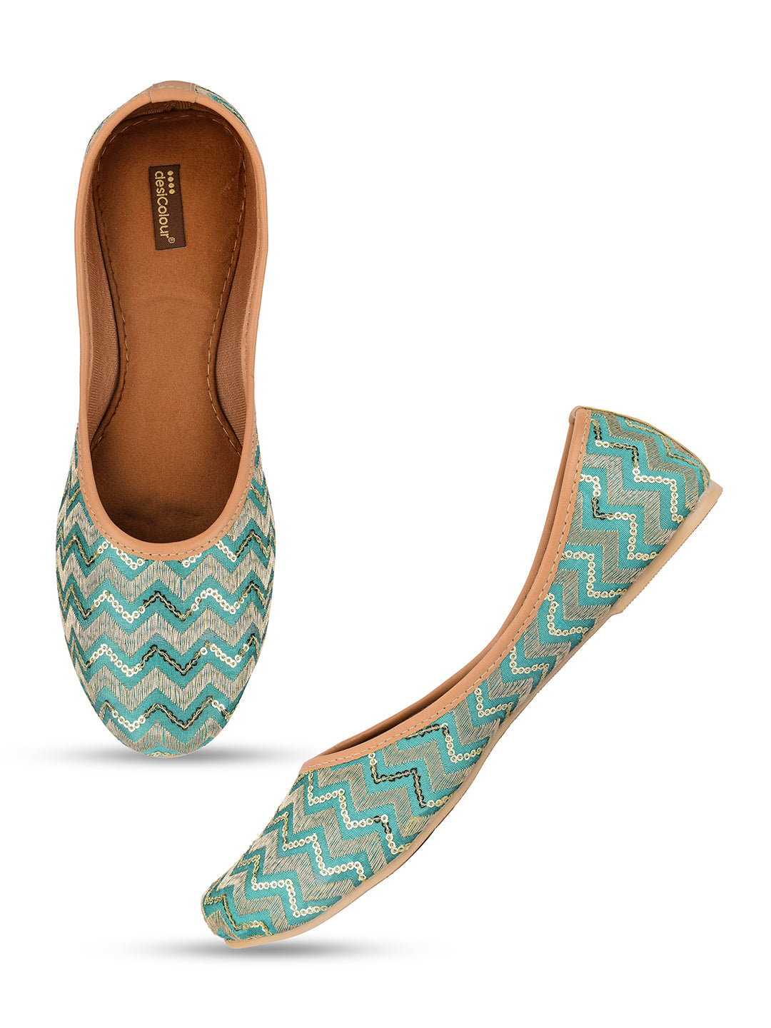 Desi Colour Women Indian Ethnic Footwear-Sea green Chevron - Distacart