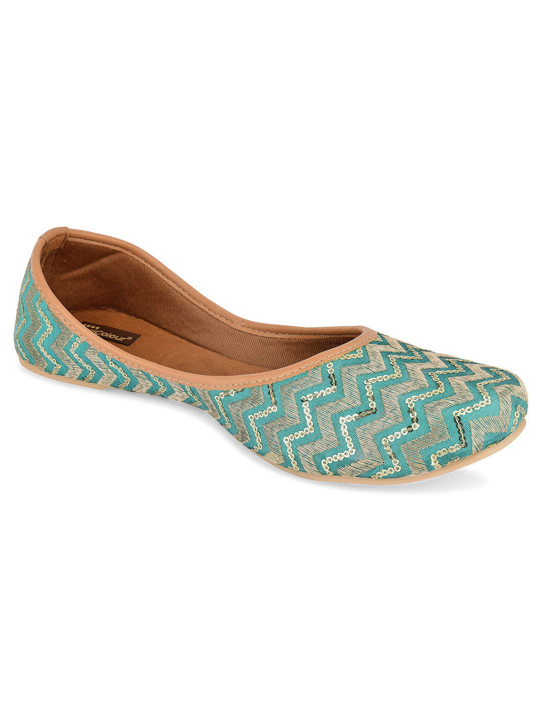 Desi Colour Women Indian Ethnic Footwear-Sea green Chevron - Distacart