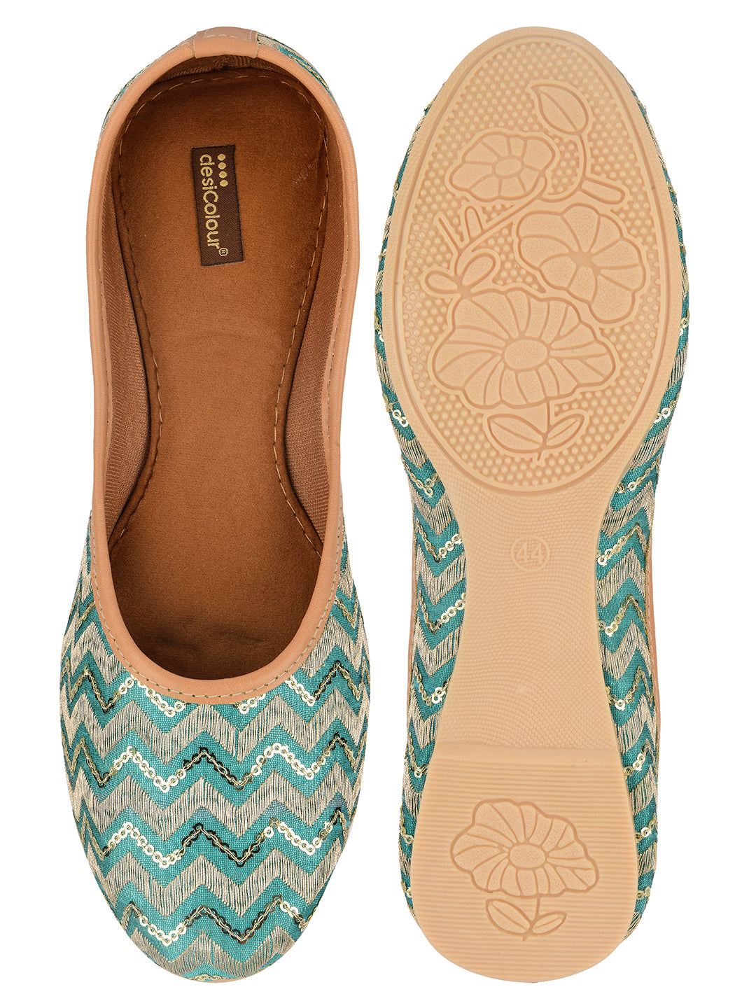 Desi Colour Women Indian Ethnic Footwear-Sea green Chevron - Distacart