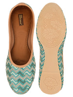 Thumbnail for Desi Colour Women Indian Ethnic Footwear-Sea green Chevron - Distacart