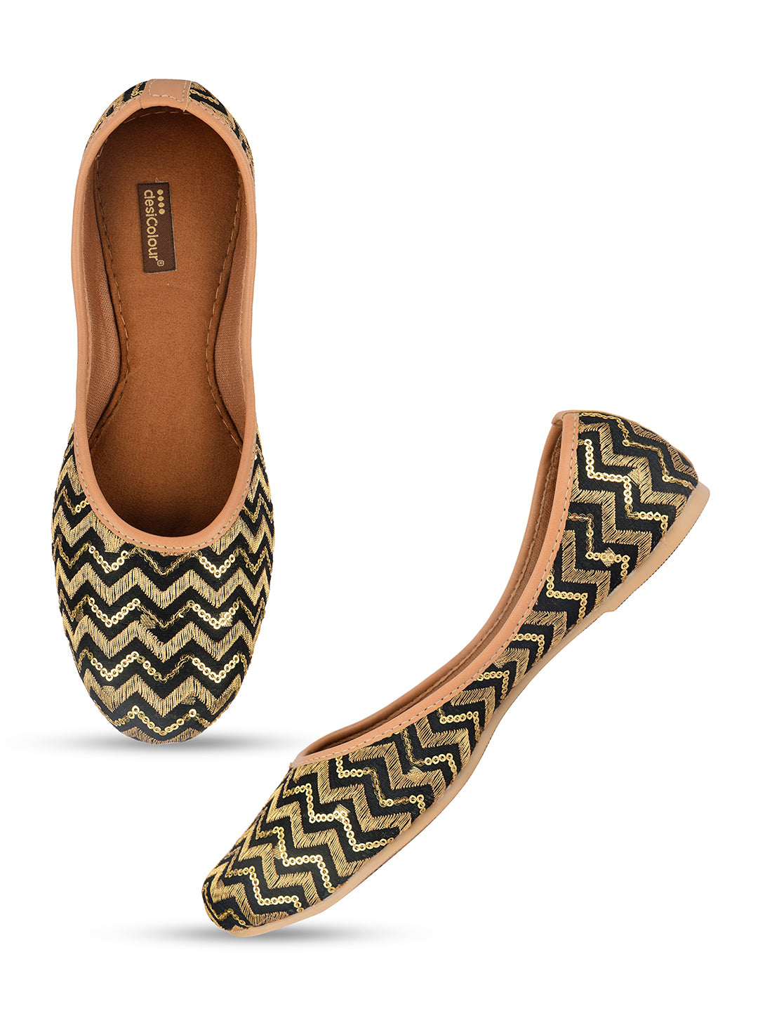 Desi Colour Women Indian Ethnic Footwear-Black Chevron - Distacart