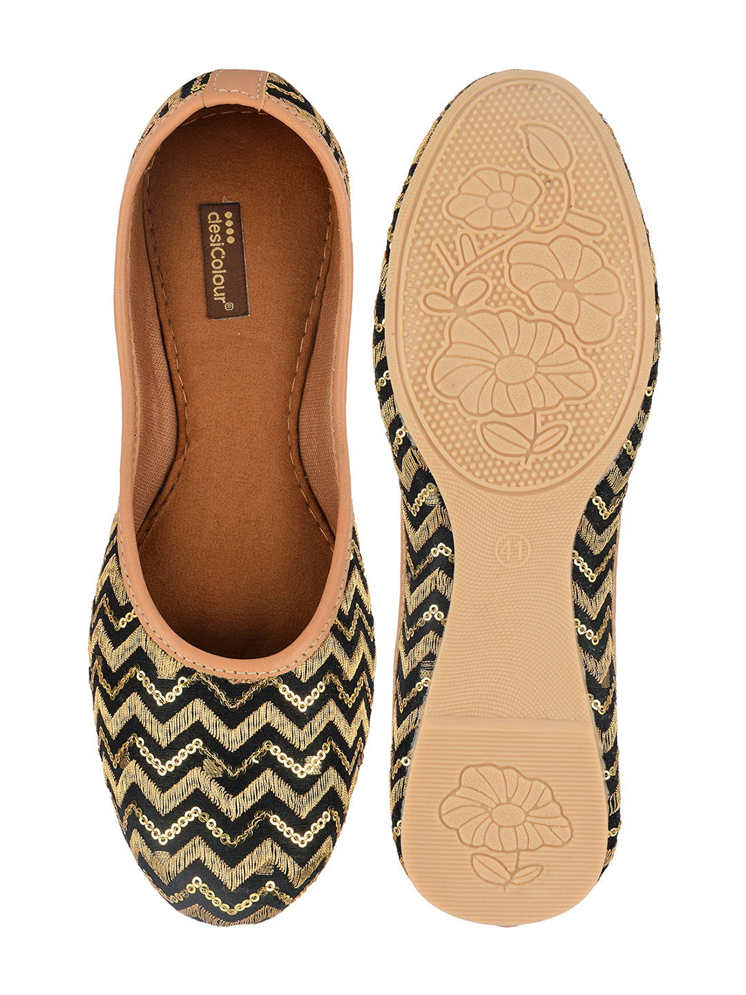 Desi Colour Women Indian Ethnic Footwear-Black Chevron - Distacart