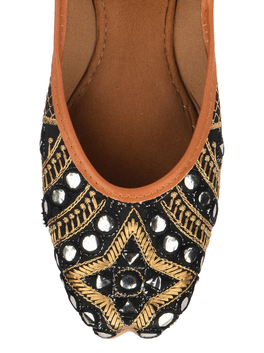 Desi Colour Women Indian Ethnic Footwear-Mini Dabka-Black Mirror - Distacart