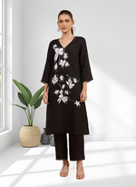 Thumbnail for Joban Fashion Black Linen Embroidered Readymade Long Kurta With Pant - Distacart