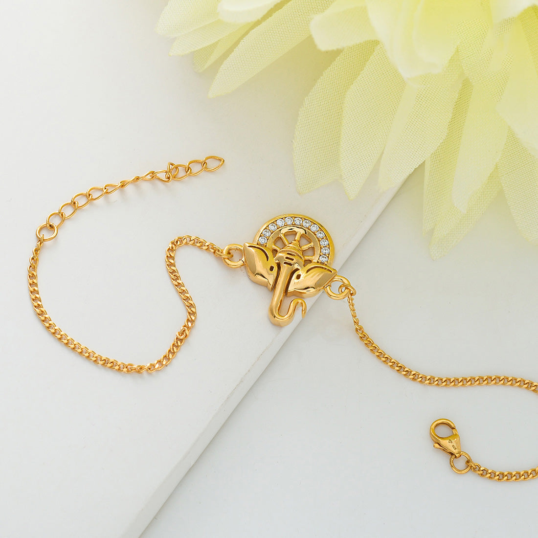 trueBrowns 925 Sterling Silver Gold-Polished Ganesha Bracelet Rakhi - Distacart