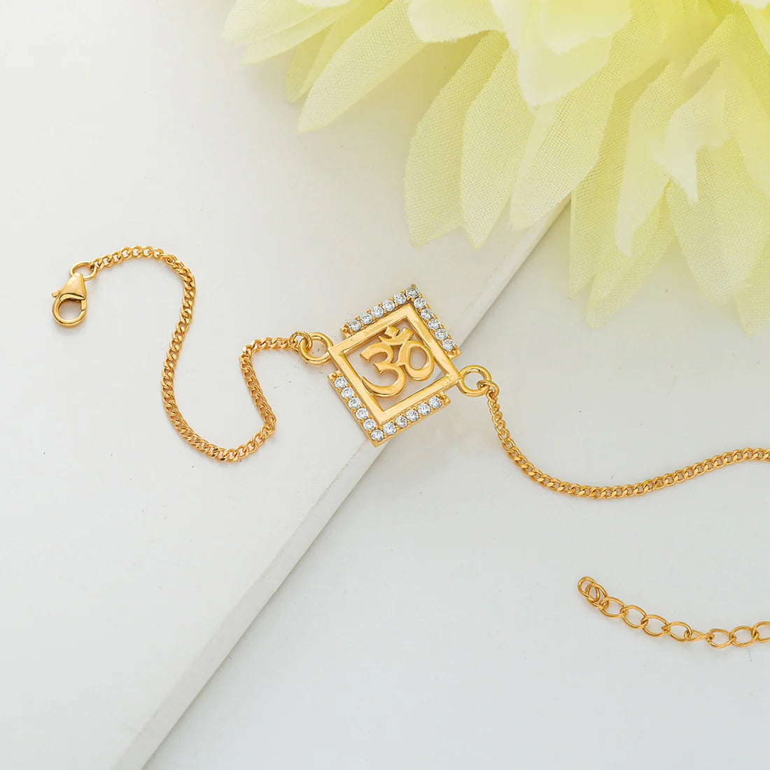 trueBrowns 925 Sterling Silver Auspicious Om Gold-Polished Gold Micron Plated Bracelet Rakhi - Distacart